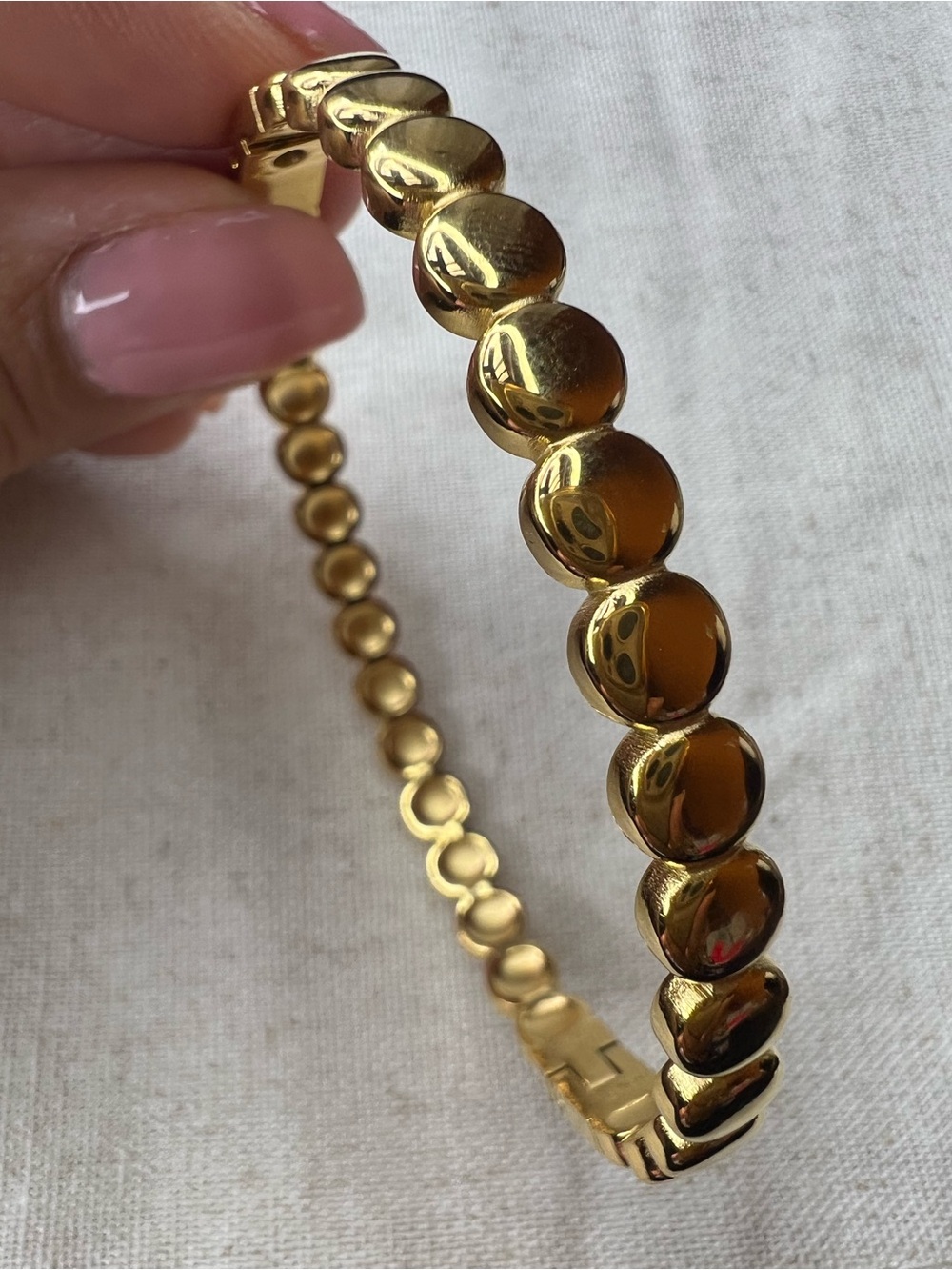 Stainless Steel Oval Gold-Tone Disc Bangle NWOT